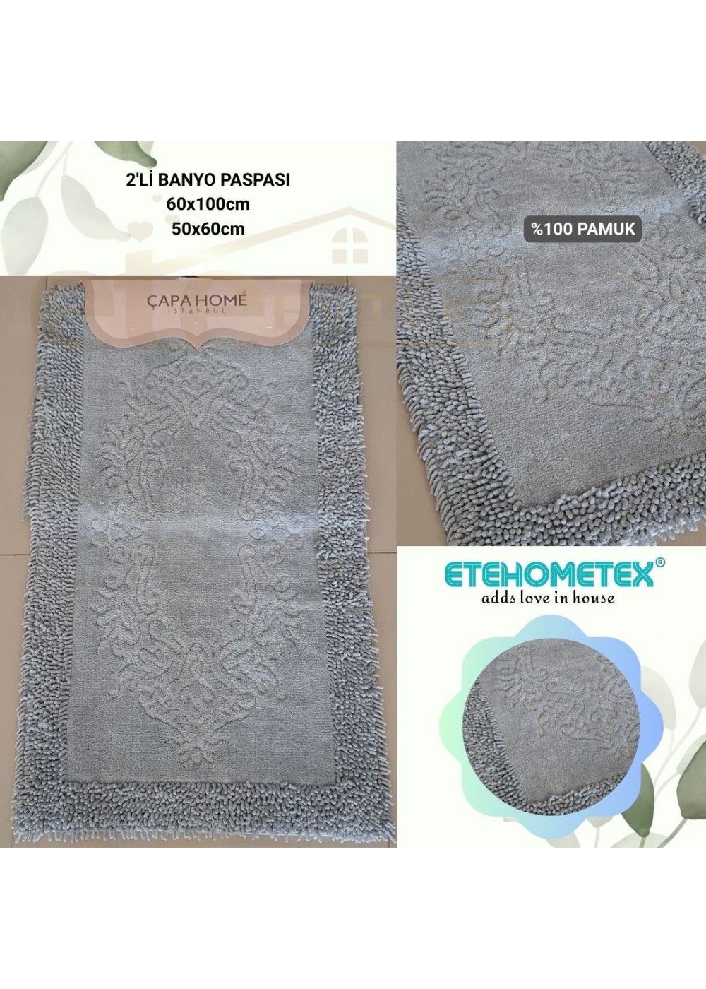 ÇAPA HOME PAMUK 2'Lİ BANYO PASPASI GRİ 8696474231915 ÇAPA HOME PAMUK 2'Lİ BANYO PASPASI GRİ 8696474231915
